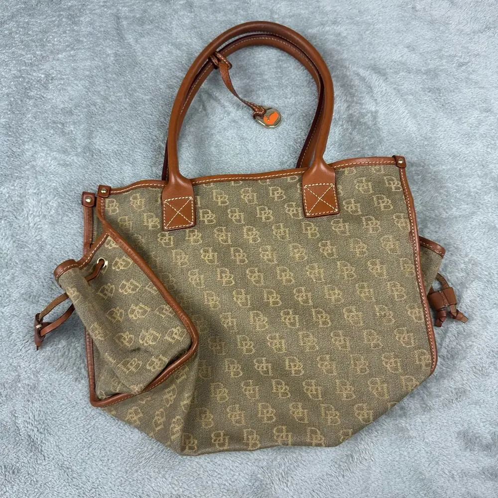 Dooney Bourke All Weather Leather Monogram Tote‎ Bag Khaki Brown